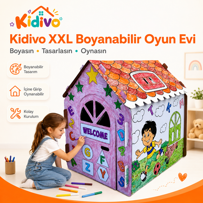 KİDİVO® XXL Boyanabilir Karton Oyun Evi