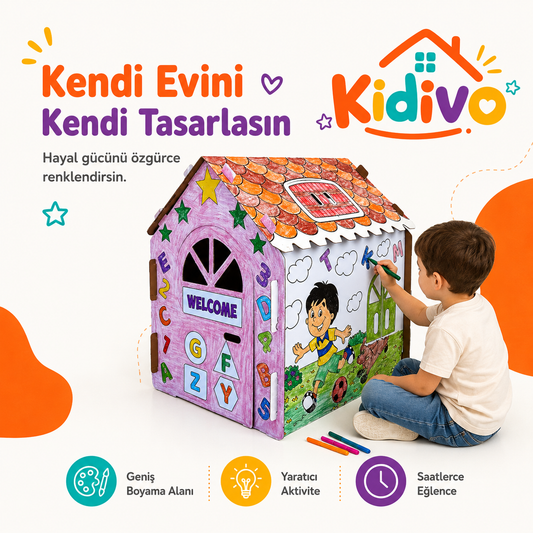 KİDİVO® XXL Boyanabilir Karton Oyun Evi